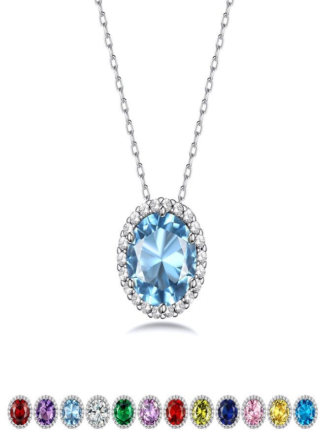 Bestyle 925 Sterling Silver Love Round Cubic Zirconia Necklaces March Aquamarine Birthstone Crystal Pendant for Women, Hypoallergenic Necklaces for Sensitive Skin - Image 1